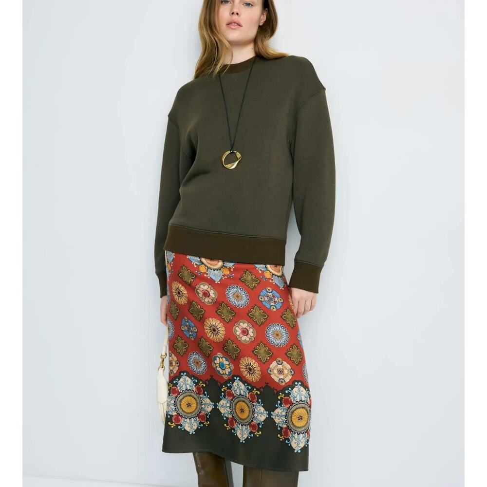 La Double J Olive Sweatshirt Midi Dress XL Silk Skirt Oversized Designer $900 - Picture 2 of 13